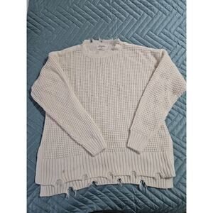 Zenana Women's Sweater Size XS Distressed Cream Soft Thick Acrylic Knit